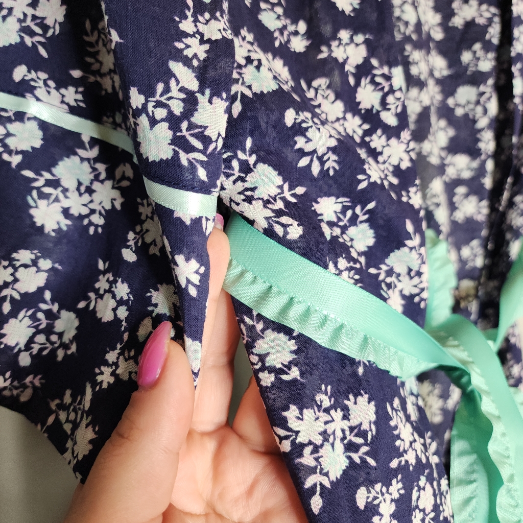 Nwt Papinelle Potager Blue Floral Robe Size Xs Lightweight 100% Cotton — image 5 of 8